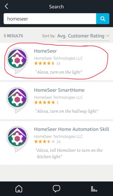 HomeSeer skill i Alexa app